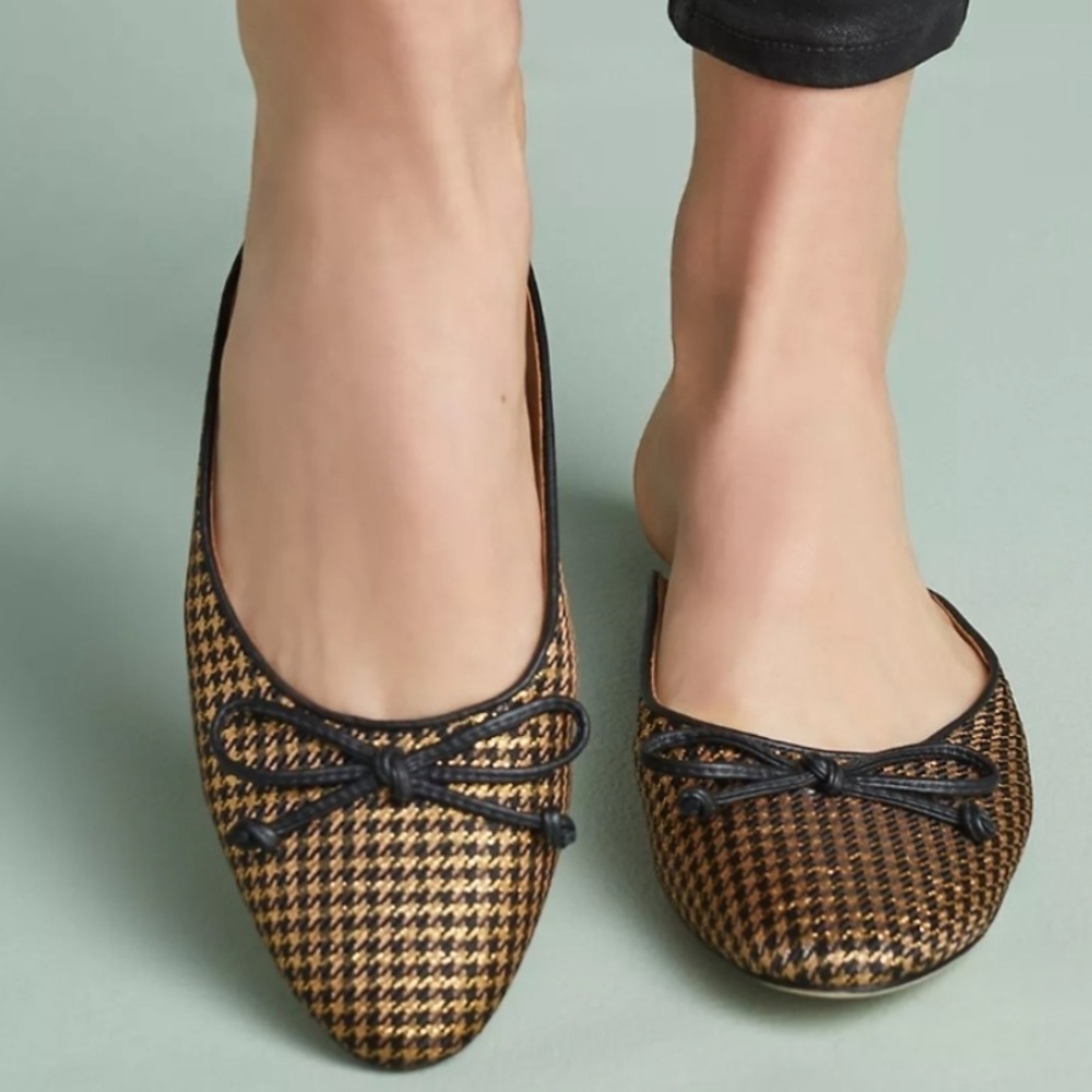 Anthro slip on houndstooth bow open back flats 9